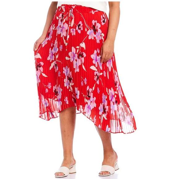 Calvin Klein NWT Floral Print Pull-On High-Low Pleated Skirt // 2X - Picture 1 of 10